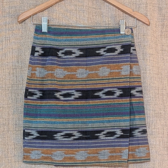 Vintage Tracy Evans Aztec Multi BlueGreen Wrap Pencil Skirt 90s - Picture 8 of 8